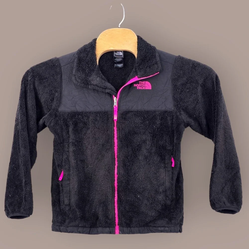 The North Face Girls Large (16) Jacket Fuzzy Teddy Black Pink Full‎ Zip Gorpcore